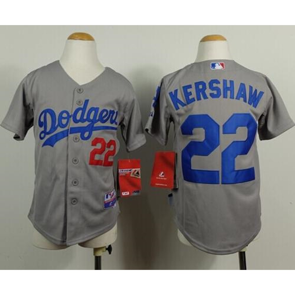 Dodgers #22 Clayton Kershaw Grey Cool Base Stitched Youth MLB Jersey
