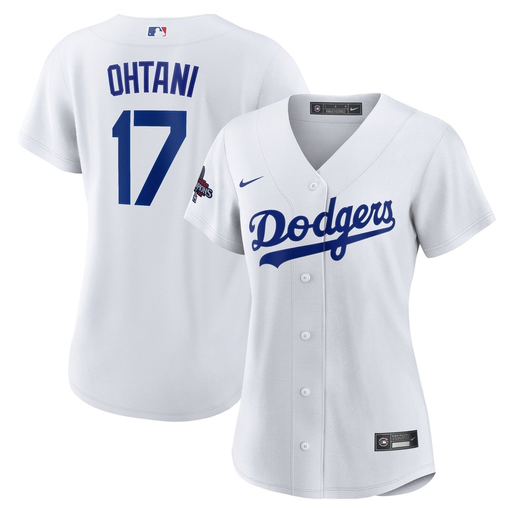 Women's Los Angeles Dodgers Shohei Ohtani Nike White 2024 World Series Champions Home Replica Player Jersey Women's Los Angeles Dodgers Shohei Ohtani Nike White 2024 World Series Champions Home Replica Player Jersey