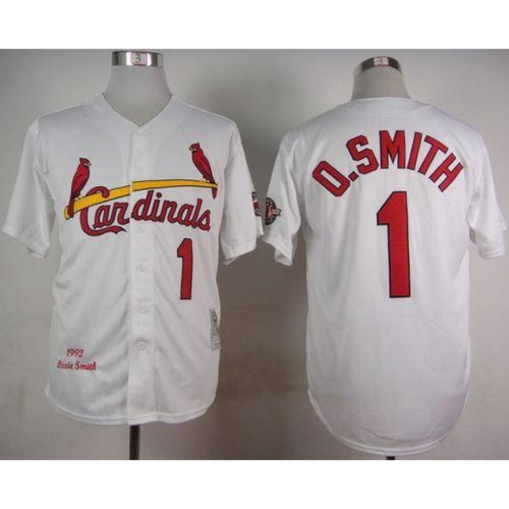 Mitchell And Ness 1992 Cardinals #1 Ozzie Smith White Stitched MLB Jersey Mitchell And Ness 1992 Cardinals #1 Ozzie Smith White Stitched MLB Jersey