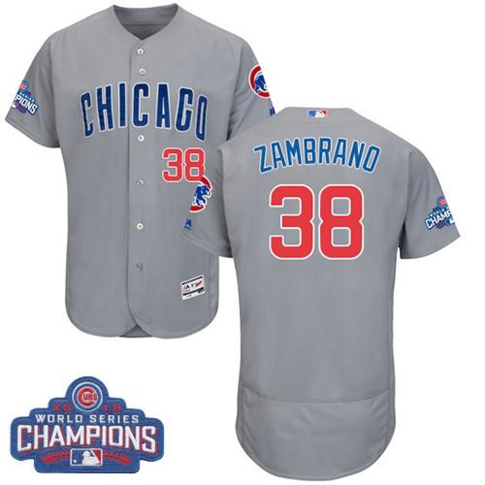 Cubs #38 Carlos Zambrano Grey Flexbase Authentic Collection Road 2016 World Series Champions Stitched MLB Jersey Cubs #38 Carlos Zambrano Grey Flexbase Authentic Collection Road 2016 World Series Champions Stitched MLB Jersey