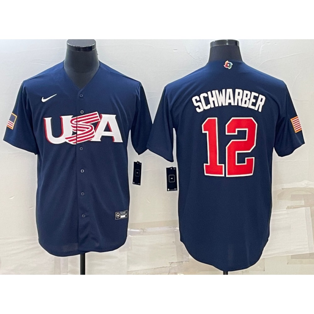 Men's USA Baseball #12 Kyle Schwarber 2023 Navy World Baseball Classic Stitched Jersey Men's USA Baseball #12 Kyle Schwarber 2023 Navy World Baseball Classic Stitched Jersey