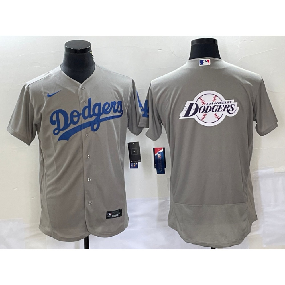 Men's Los Angeles Dodgers Grey Team Big Logo Flex Base Stitched Baseball Jersey Men's Los Angeles Dodgers Grey Team Big Logo Flex Base Stitched Baseball Jersey