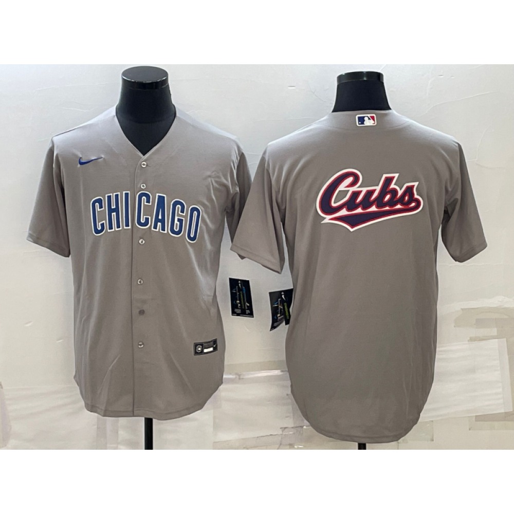 Men's Chicago Cubs Grey Team Big Logo Cool Base Stitched Jersey Men's Chicago Cubs Grey Team Big Logo Cool Base Stitched Jersey
