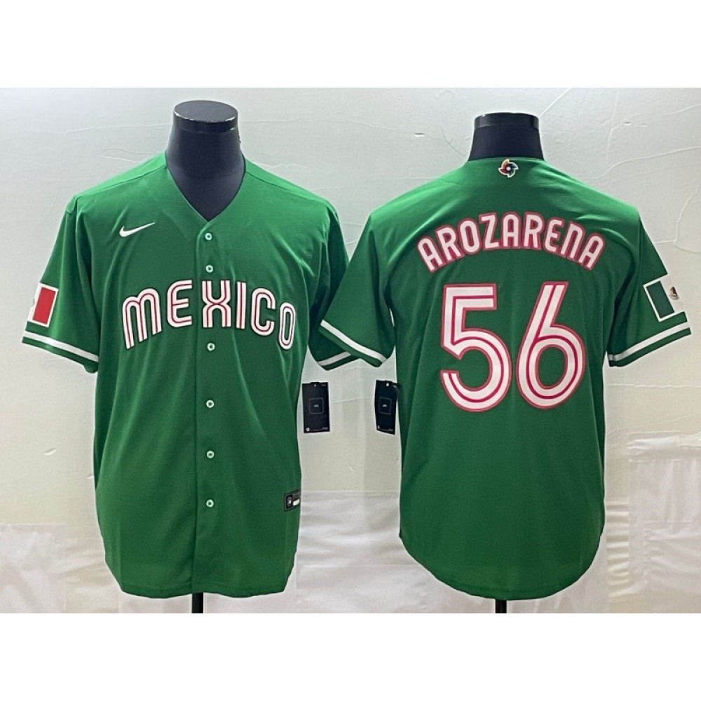 Men's Mexico Baseball #56 Randy Arozarena 2023 Green World Baseball Classic Stitched Jersey Men's Mexico Baseball #56 Randy Arozarena 2023 Green World Baseball Classic Stitched Jersey