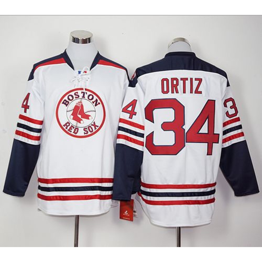 Red Sox #34 David Ortiz White Long Sleeve Stitched MLB Jersey