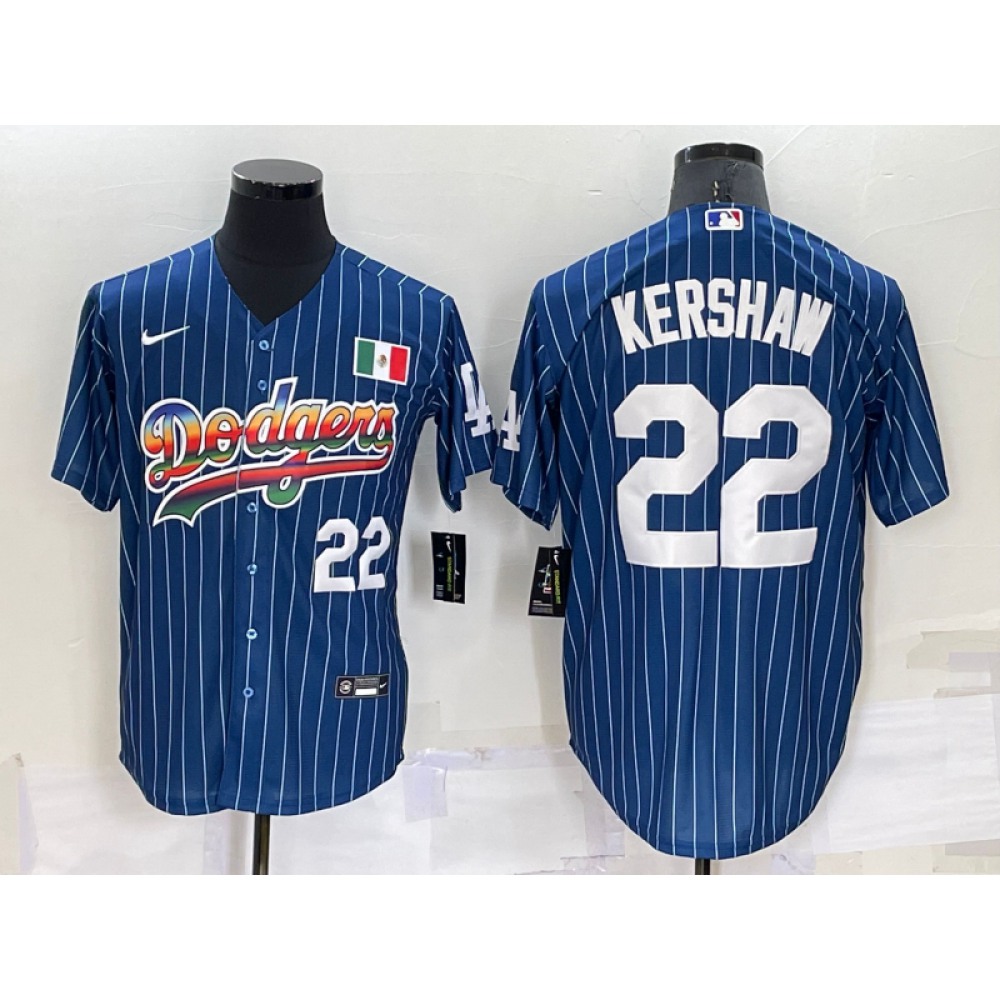 Men's Los Angeles Dodgers #22 Clayton Kershaw Navy Mexico Rainbow Cool Base Stitched Baseball Jersey Men's Los Angeles Dodgers #22 Clayton Kershaw Navy Mexico Rainbow Cool Base Stitched Baseball Jersey
