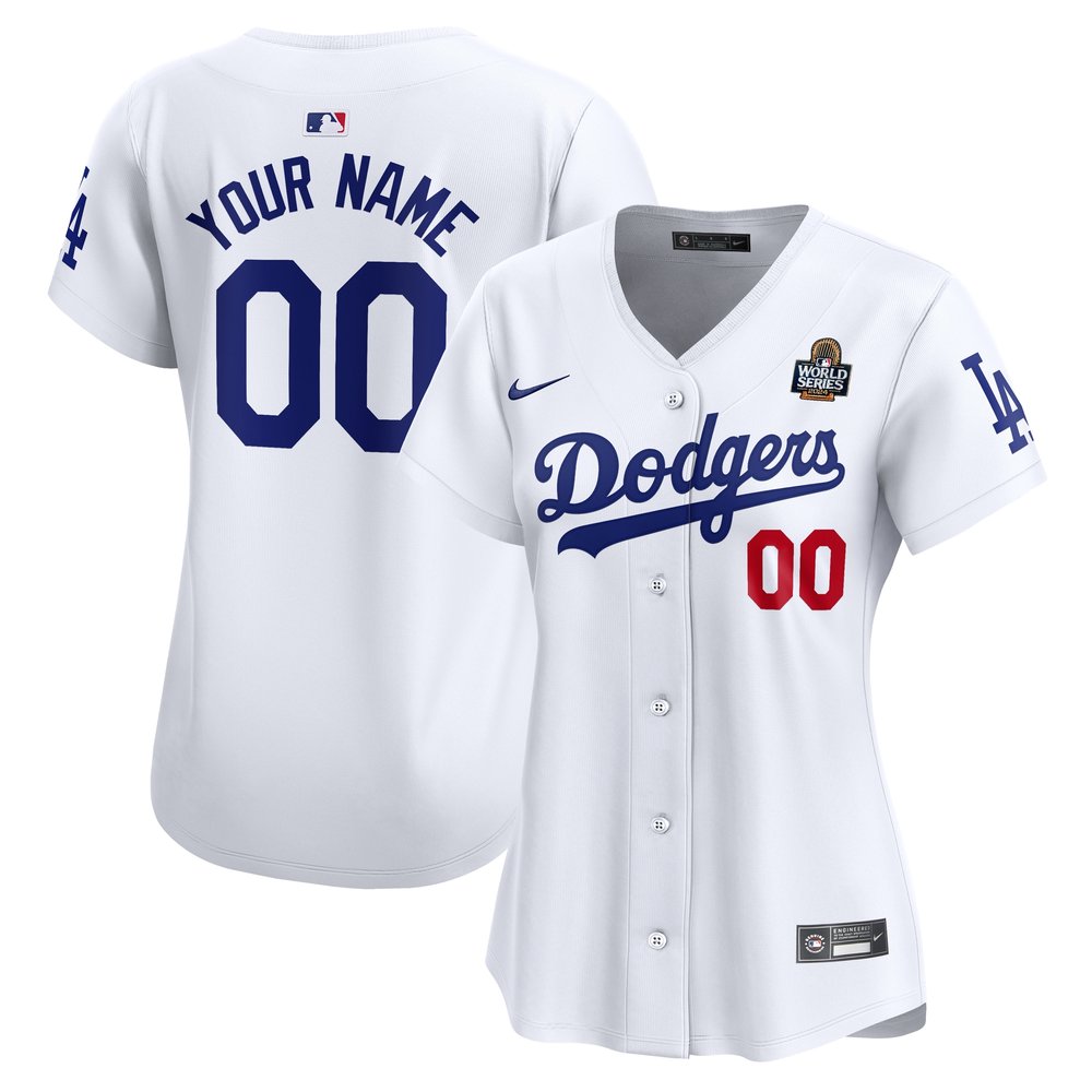 Women's Los Angeles Dodgers Nike White 2024 World Series Home Custom Limited Jersey Women's Los Angeles Dodgers Nike White 2024 World Series Home Custom Limited Jersey
