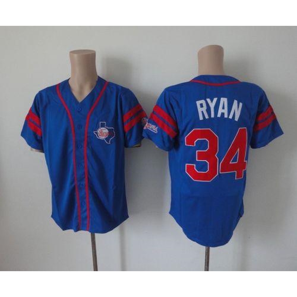 Mitchell And Ness Rangers #34 Nolan Ryan Blue Throwback Stitched MLB Jersey