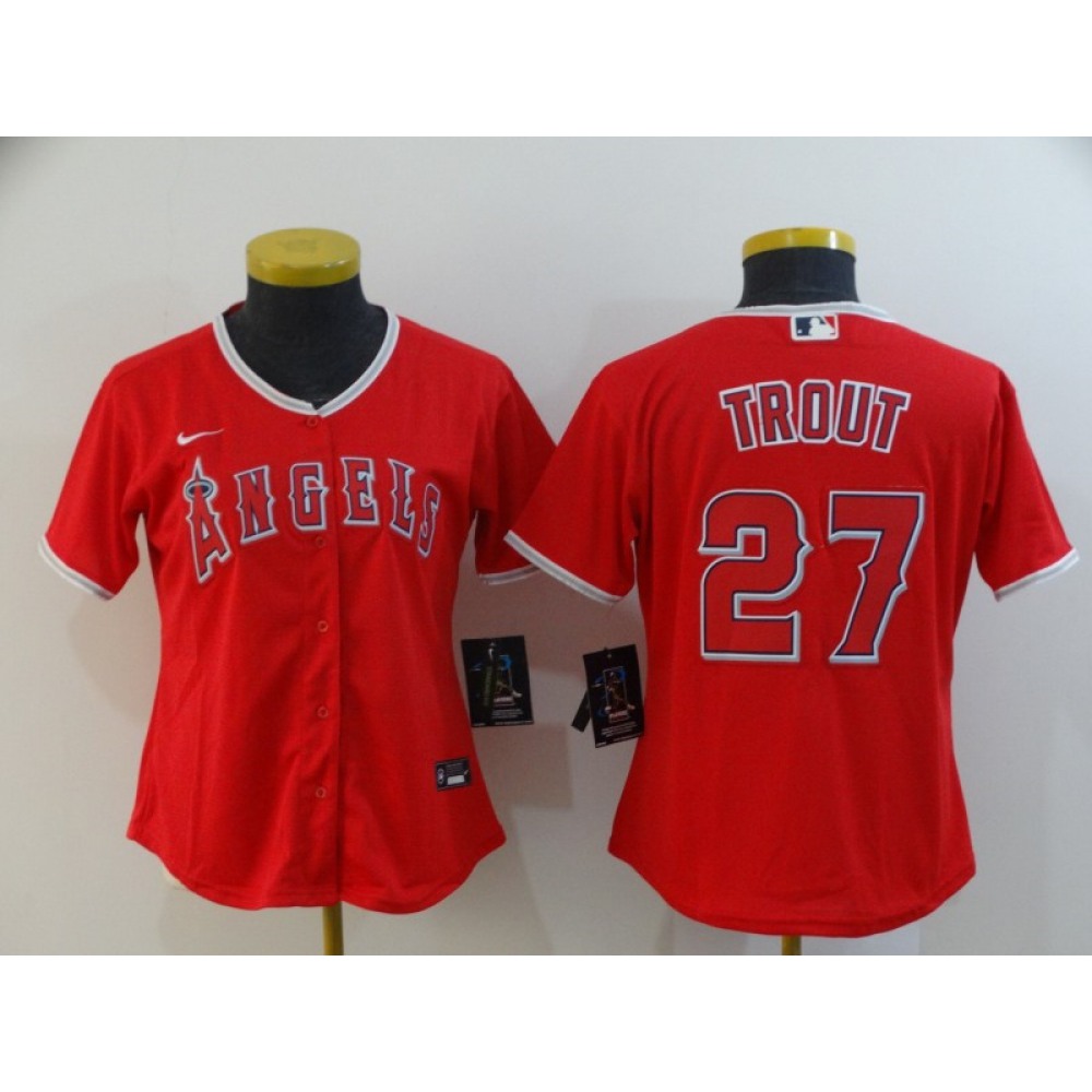 Women's Los Angeles Angels #27 Mike Trout Red Cool Base Stitched MLB Jersey Women's Los Angeles Angels #27 Mike Trout Red Cool Base Stitched MLB Jersey