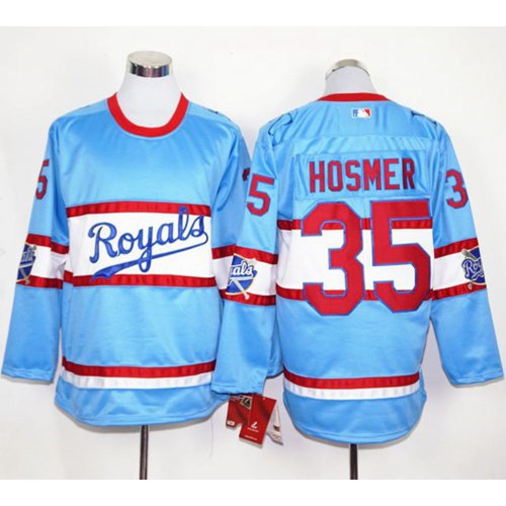 Royals #35 Eric Hosmer Light Blue Long Sleeve Stitched MLB Jersey