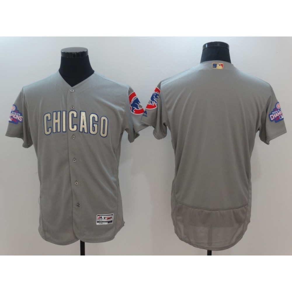 Men's Chicago Cubs Blank Gray World Series Champions Gold Program Flexbase Stitched MLB Jersey
