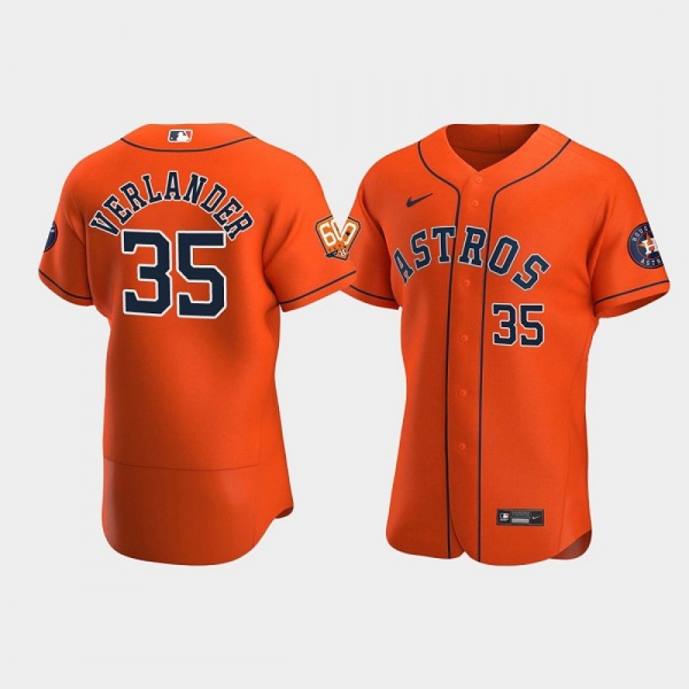 Men's Houston Astros #35 Justin Verlander Orange 60th Anniversary Flex Base Stitched Baseball Jersey Men's Houston Astros #35 Justin Verlander Orange 60th Anniversary Flex Base Stitched Baseball Jersey