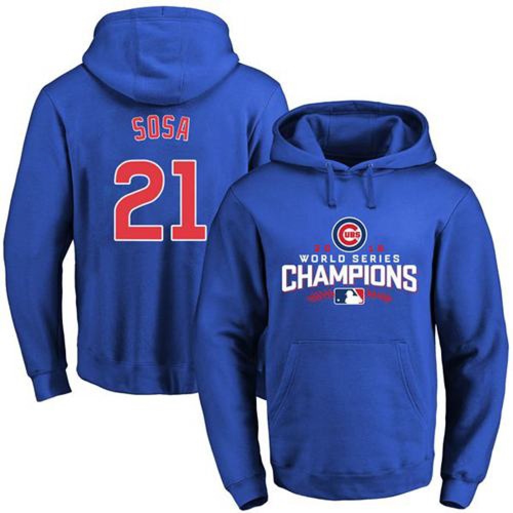 Cubs #21 Sammy Sosa Blue 2016 World Series Champions Pullover MLB Hoodie Cubs #21 Sammy Sosa Blue 2016 World Series Champions Pullover MLB Hoodie
