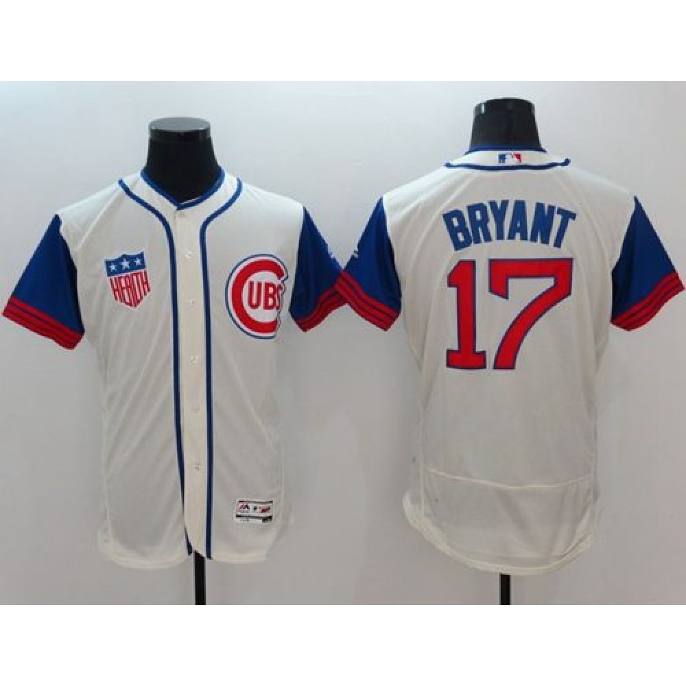 Cubs #17 Kris Bryant Cream/Blue Flexbase Authentic Collection 1942 Turn Back The Clock Stitched MLB Jersey Cubs #17 Kris Bryant Cream/Blue Flexbase Authentic Collection 1942 Turn Back The Clock Stitched MLB Jersey