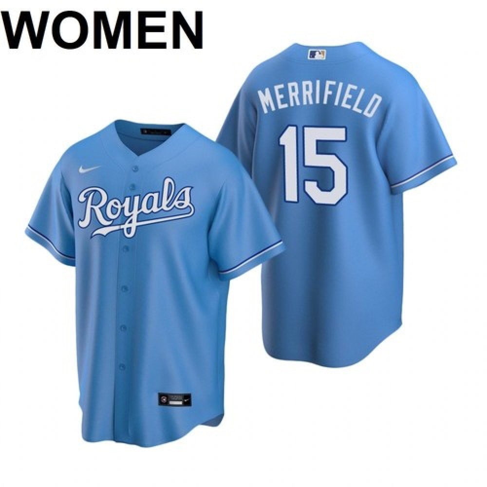 Women's Kansas City Royals #15 Whit Merrifield 2021 Blue Cool Base Stitched Jersey(Run Small) Women's Kansas City Royals #15 Whit Merrifield 2021 Blue Cool Base Stitched Jersey(Run Small)