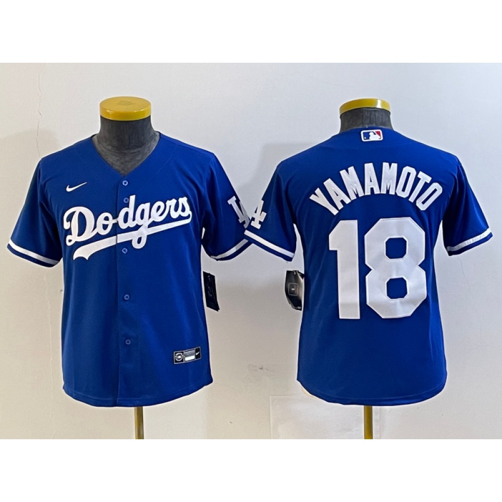 Youth Los Angeles Dodgers #18 Yoshinobu Yamamoto Blue Stitched Baseball Jersey Youth Los Angeles Dodgers #18 Yoshinobu Yamamoto Blue Stitched Baseball Jersey