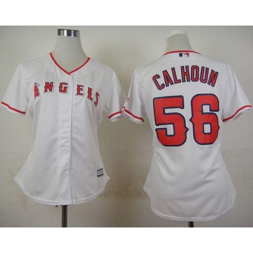 Angels #56 Kole Calhoun White Home Women's Stitched MLB Jersey Angels #56 Kole Calhoun White Home Women's Stitched MLB Jersey