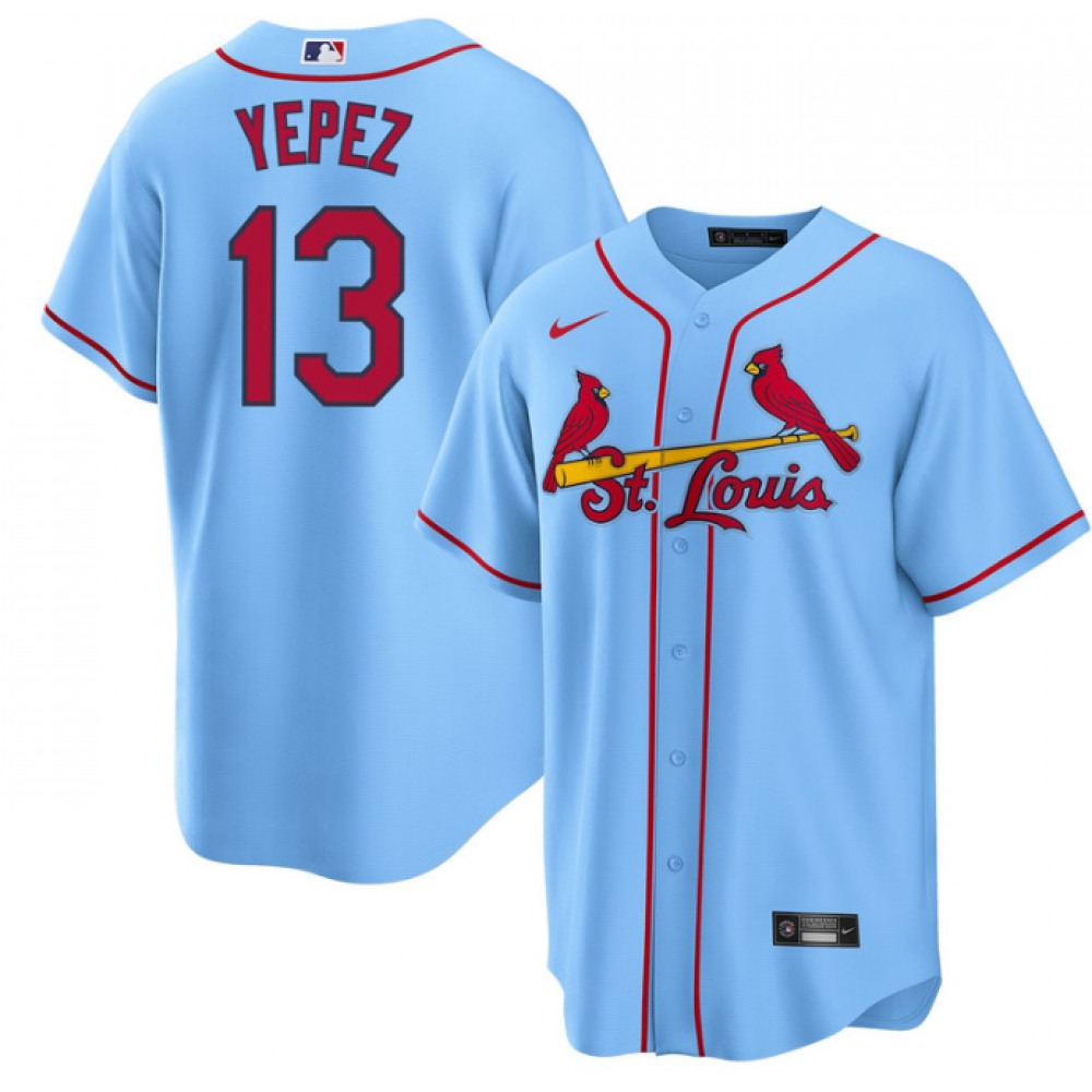 Men's St. Louis Cardinals #13 Juan Yepez Blue Cool Base Stitched Jersey Men's St. Louis Cardinals #13 Juan Yepez Blue Cool Base Stitched Jersey