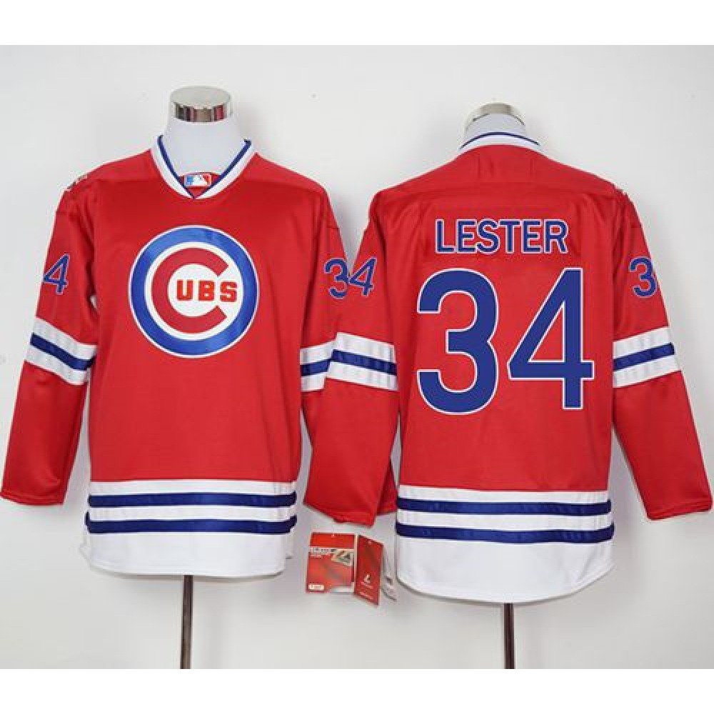 Cubs #34 Jon Lester Red Long Sleeve Stitched MLB Jersey Cubs #34 Jon Lester Red Long Sleeve Stitched MLB Jersey