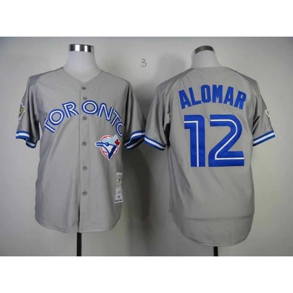 Mitchell And Ness Blue Jays #12 Roberto Alomar Grey Stitched MLB Throwback Jersey