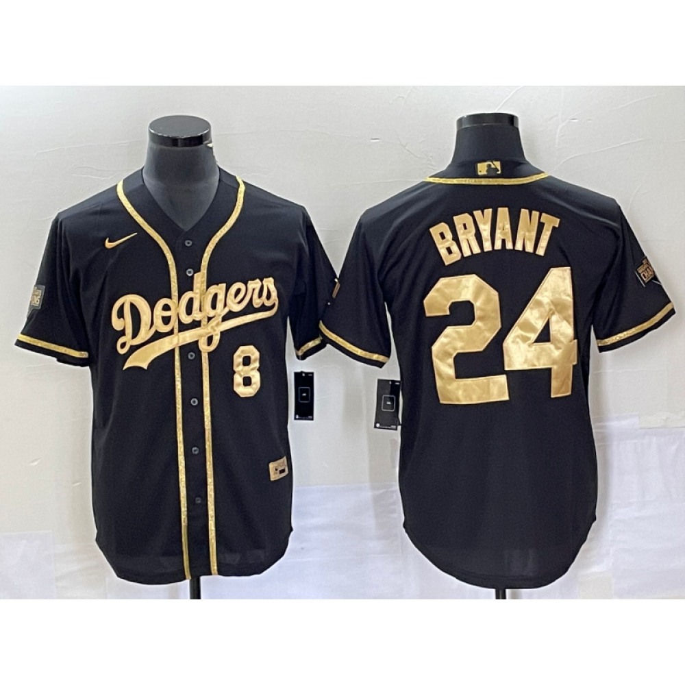 Men's Los Angeles Dodgers Front #8 Back #24 Kobe Bryant Black Gold Cool Base Stitched Baseball Jersey Men's Los Angeles Dodgers Front #8 Back #24 Kobe Bryant Black Gold Cool Base Stitched Baseball Jersey