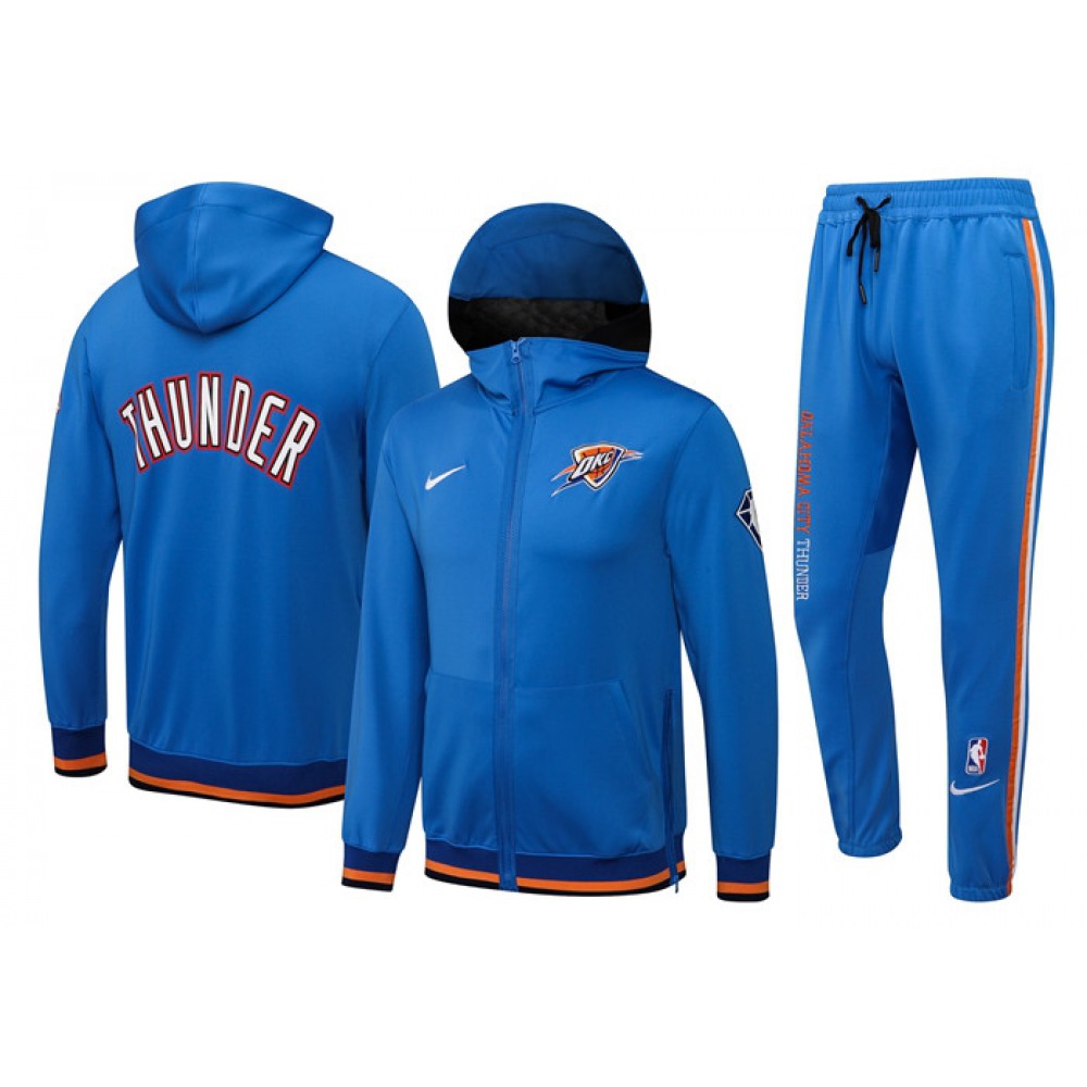 Men's Oklahoma City Thunder 75th Anniversary Blue Performance Showtime Full-Zip Hoodie Jacket And Pants Suit