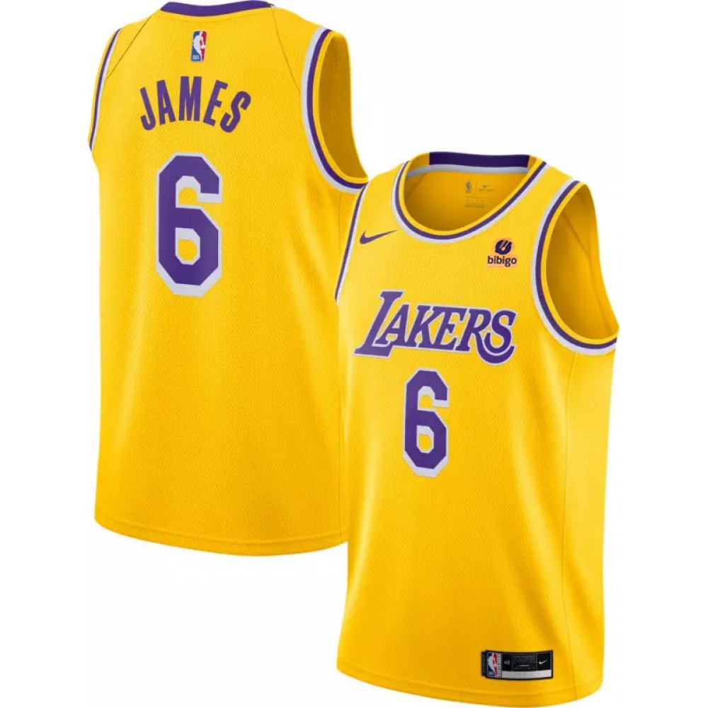 Men's Los Angeles Lakers #6 LeBron James "bibigo" Yellow Stitched Basketball Jersey