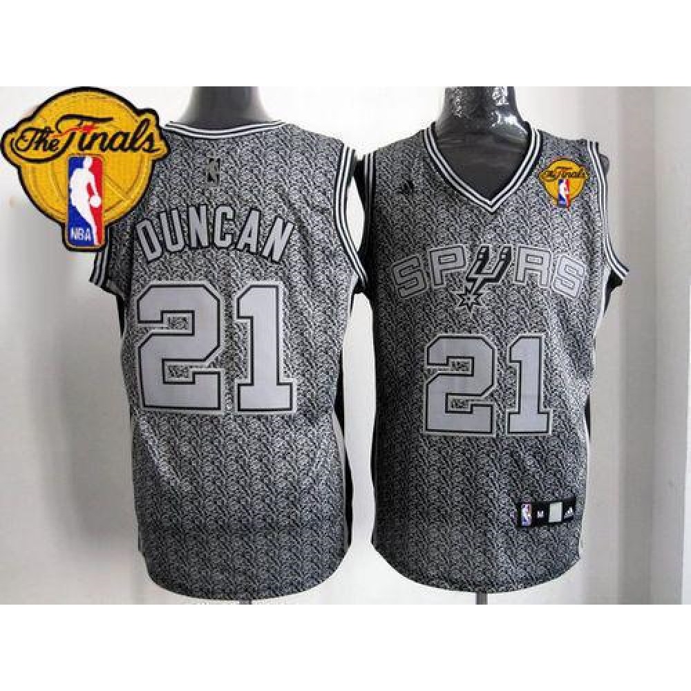 Spurs #21 Tim Duncan Grey Static Fashion Finals Patch Stitched NBA Jersey