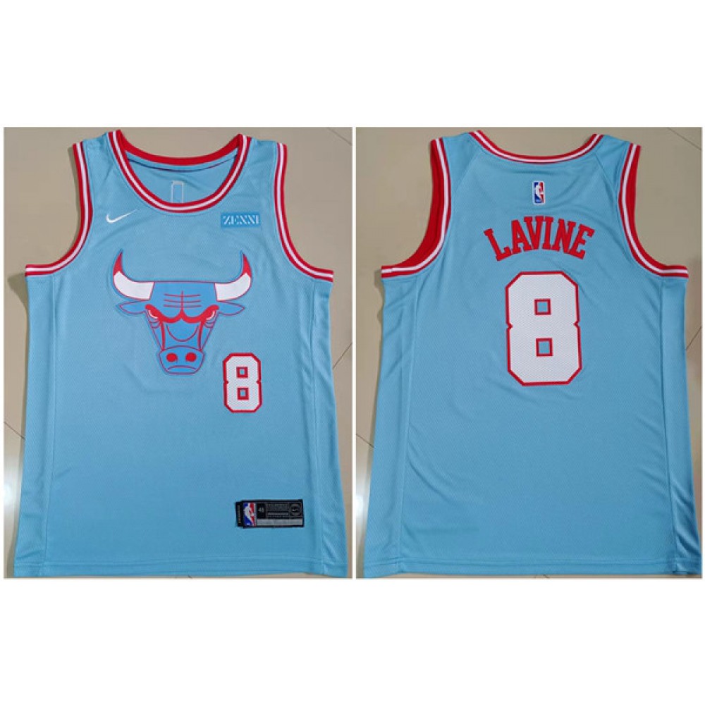 Men's Chicago Bulls #8 Zach LaVine Light Blue Stitched Basketball Jersey