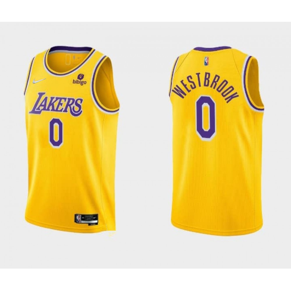 Men's Los Angeles Lakers #0 Russell Westbrook 75th Anniversary Yellow Stitched Basketball Jersey