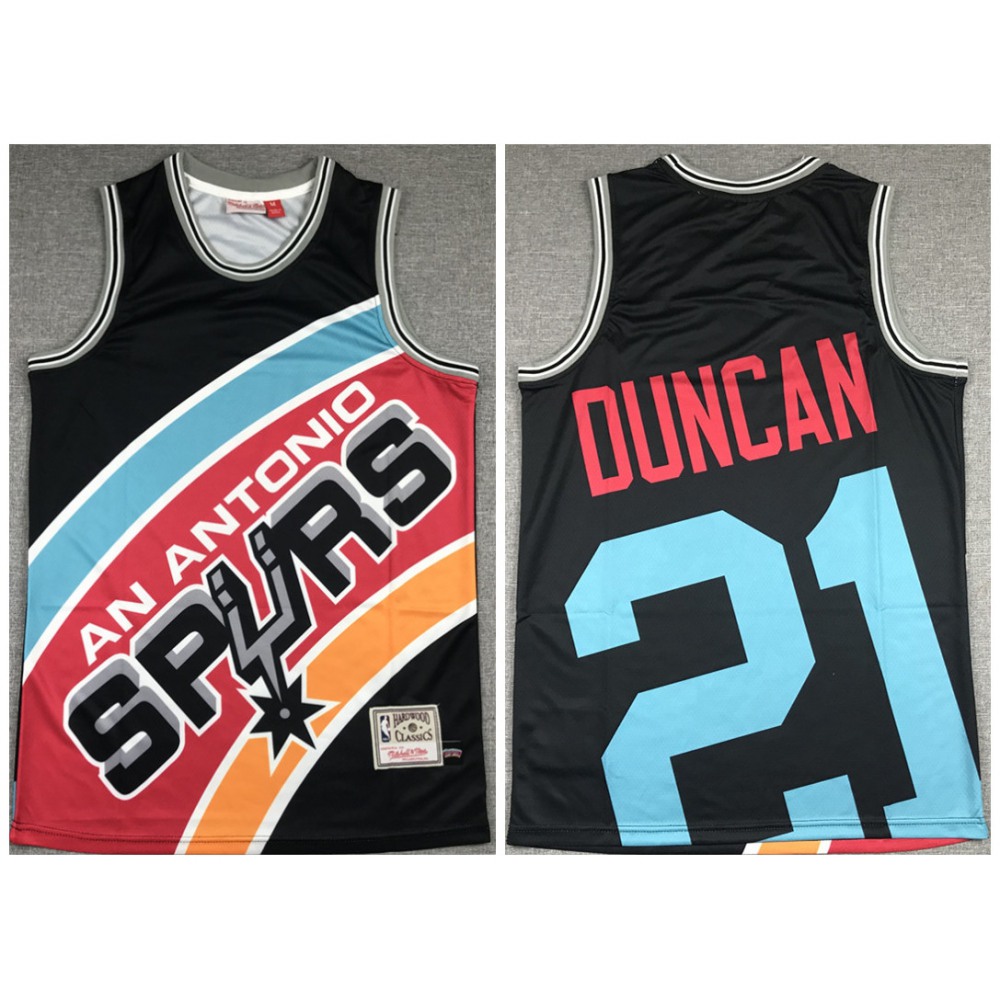 Men's San Antonio Spurs #21 Tim Duncan Black Big Face Stitched Jersey