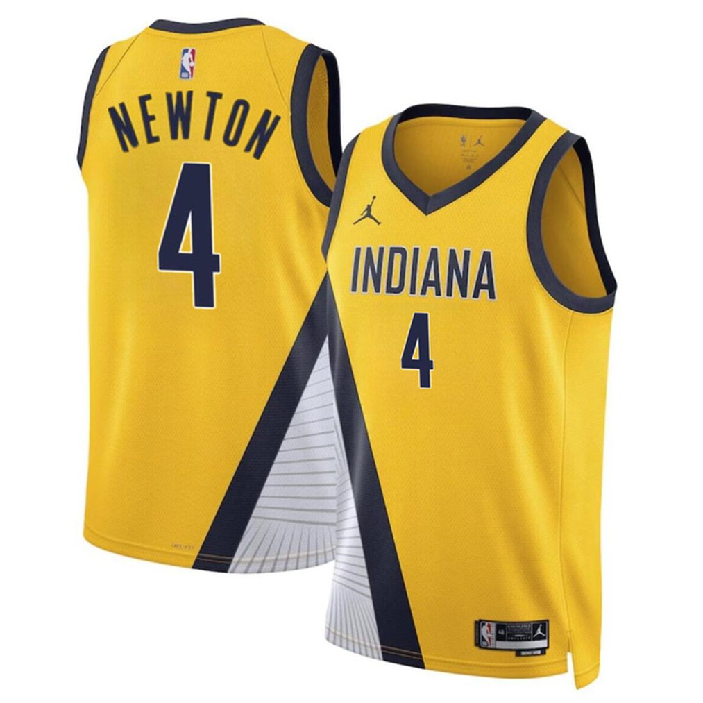 Men's Indiana Pacers #4 Tristen Newton Yellow 2024 Draft Statement Edition Stitched Basketball Jersey Men's Indiana Pacers #4 Tristen Newton Yellow 2024 Draft Statement Edition Stitched Basketball Jersey