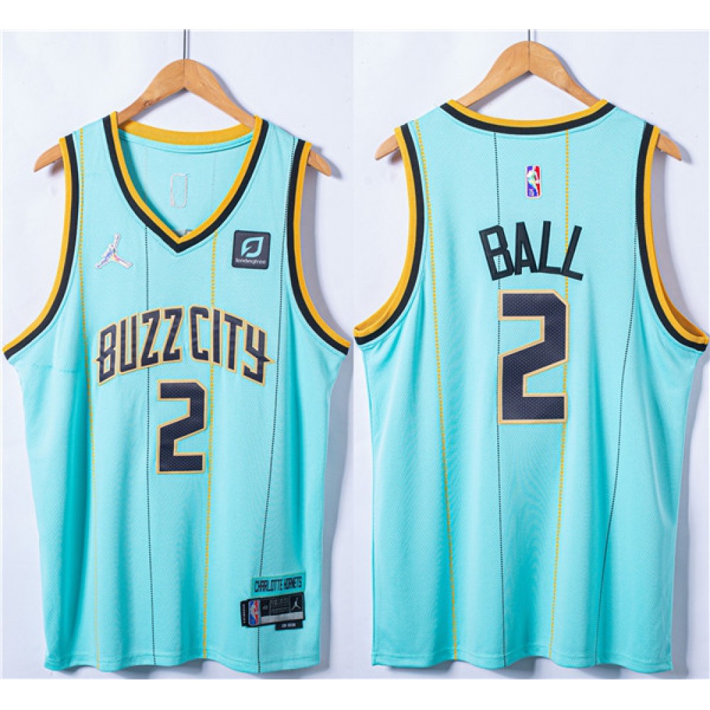 Men's Charlotte Hornets #2 LaMelo Ball Blue 75th Anniversary Stitched NBA Jersey Men's Charlotte Hornets #2 LaMelo Ball Blue 75th Anniversary Stitched NBA Jersey