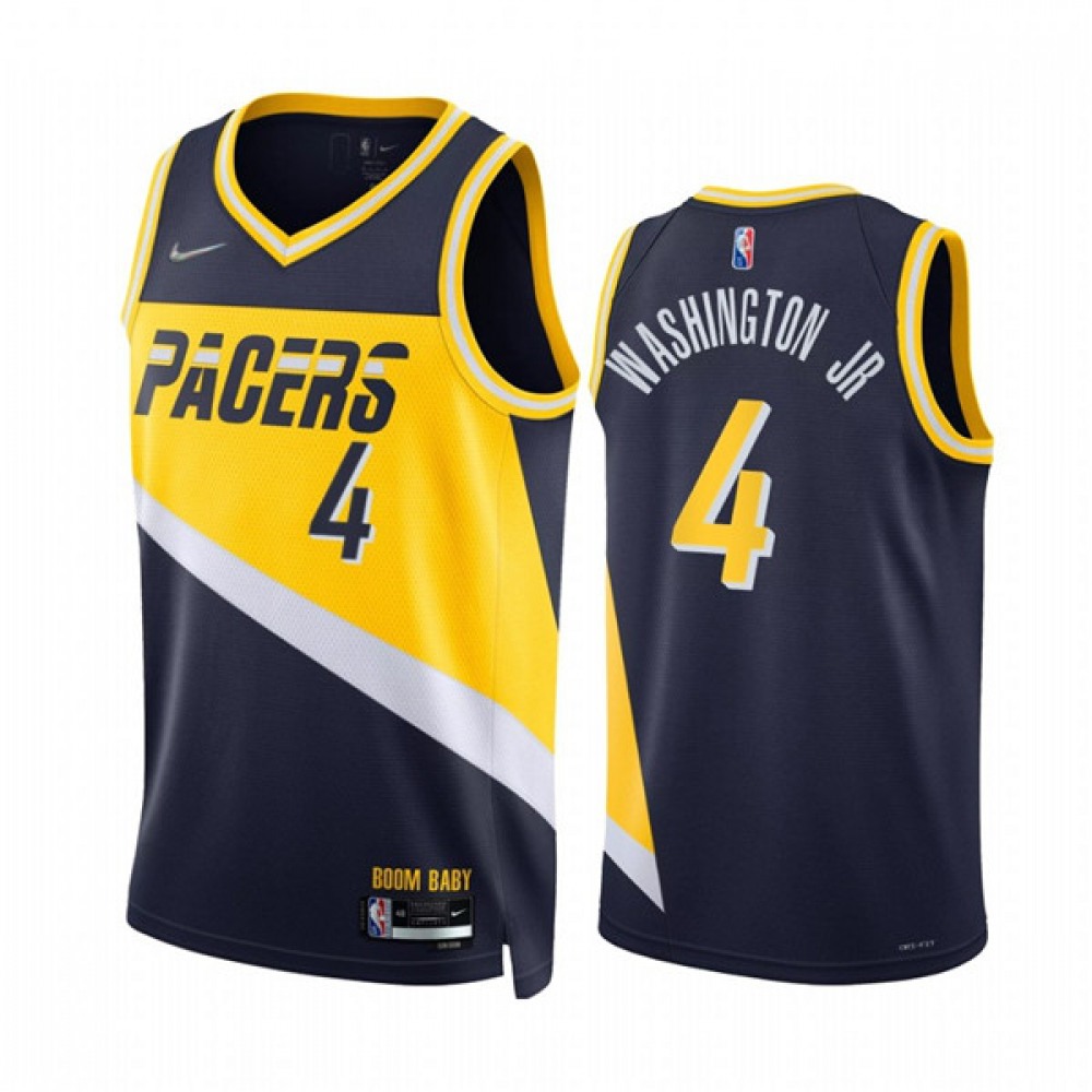 Men's Indiana Pacers #4 Duane Washington Jr. 2021/22 Navy City Edition 75th Anniversary Stitched Basketball Jersey Men's Indiana Pacers #4 Duane Washington Jr. 2021/22 Navy City Edition 75th Anniversary Stitched Basketball Jersey