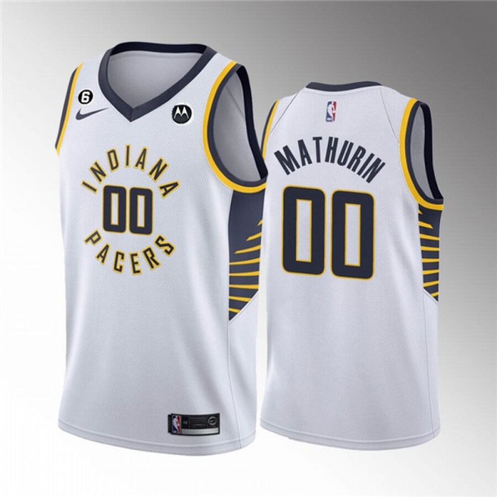 Men's Indiana Pacers #00 Bennedict Mathurin White Association Edition With NO.6 Patch Stitched Basketball Jersey Men's Indiana Pacers #00 Bennedict Mathurin White Association Edition With NO.6 Patch Stitched Basketball Jersey