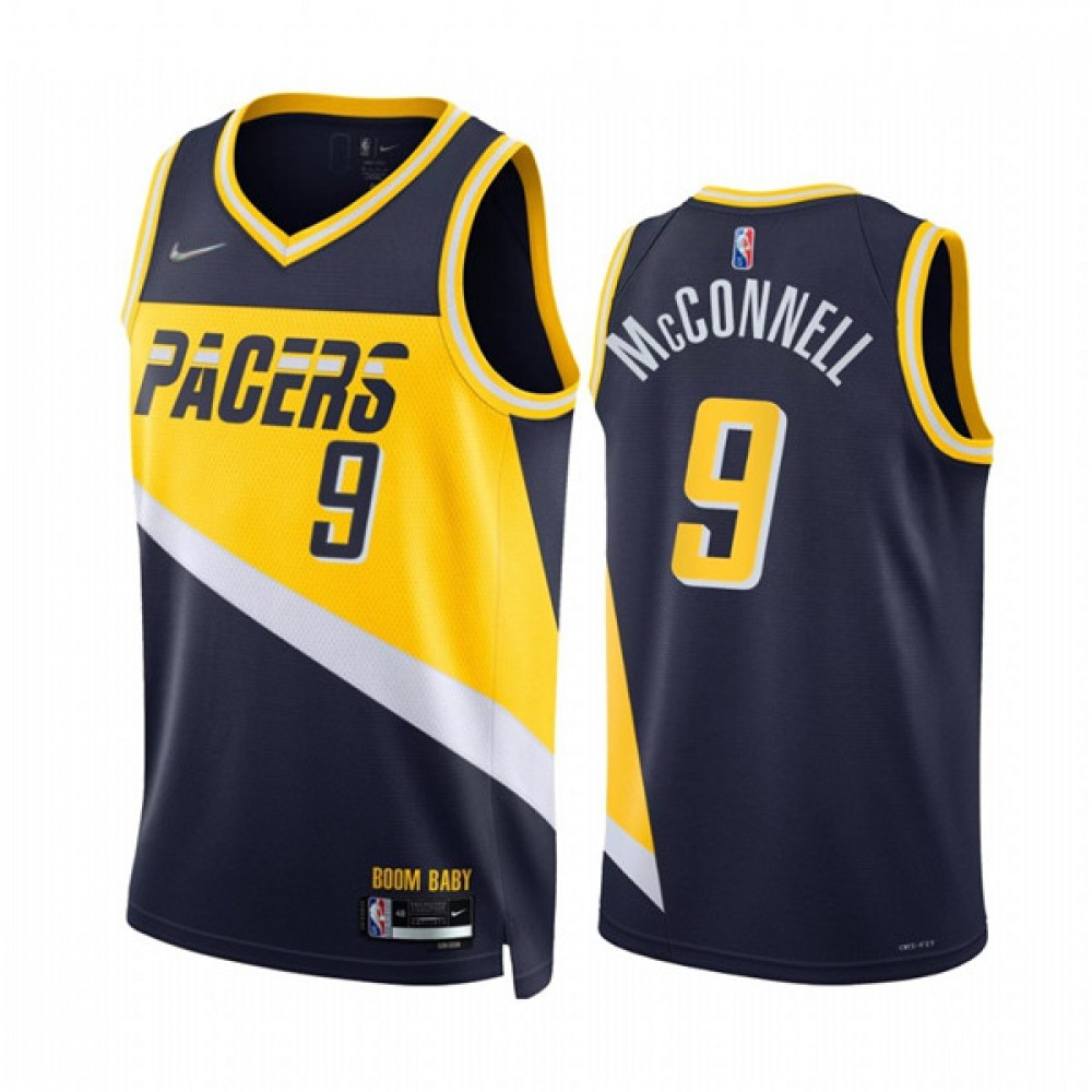 Men's Indiana Pacers #9 T.J. McConnell 2021/22 Navy City Edition 75th Anniversary Stitched Basketball Jersey Men's Indiana Pacers #9 T.J. McConnell 2021/22 Navy City Edition 75th Anniversary Stitched Basketball Jersey