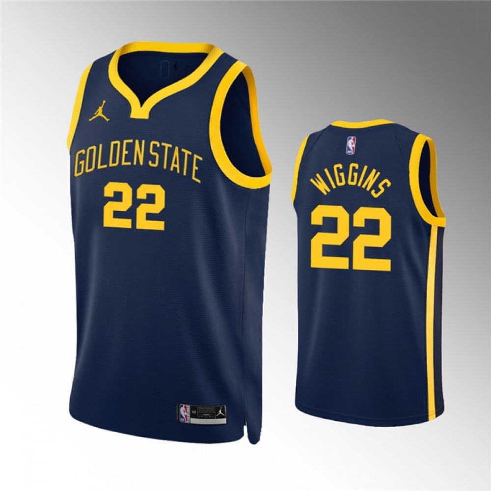 Men's Golden State Warriors #22 Andrew Wiggins Navy Statement EditionStitched Jersey Men's Golden State Warriors #22 Andrew Wiggins Navy Statement EditionStitched Jersey