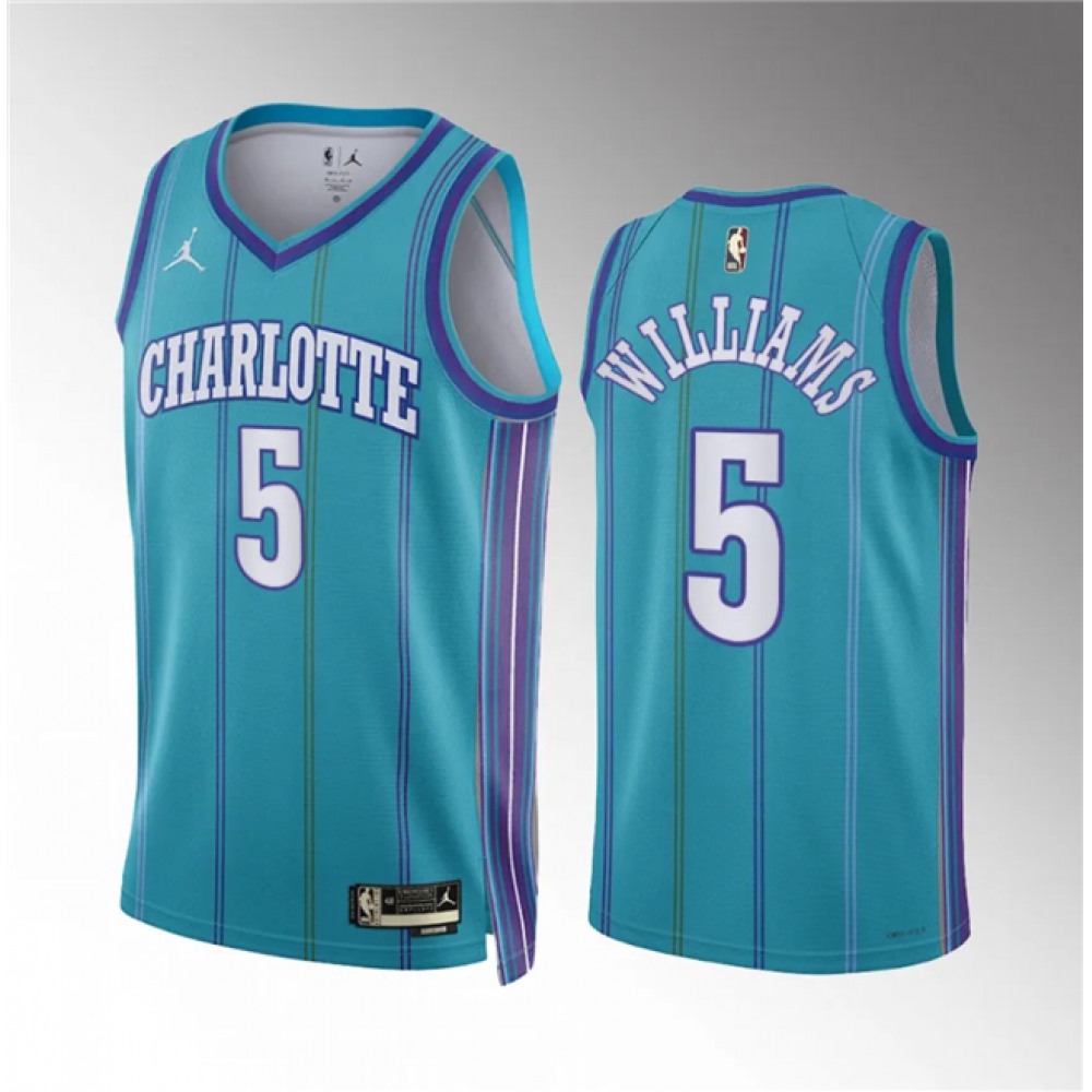 Men's Charlotte Hornets #5 Mark Williams Teal 2023/24 Classic Edition Stitched Basketball Jersey Men's Charlotte Hornets #5 Mark Williams Teal 2023/24 Classic Edition Stitched Basketball Jersey