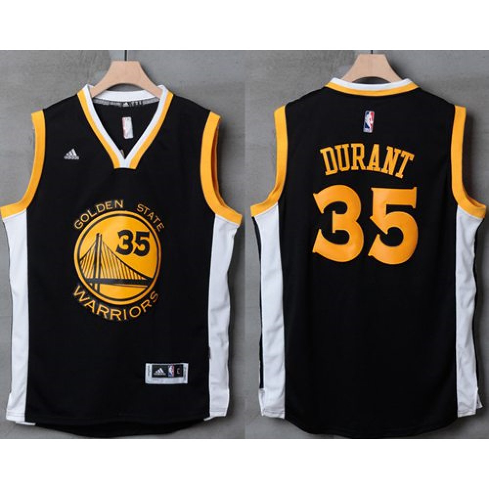 Warriors #35 Kevin Durant Black/White Stitched NBA Jersey