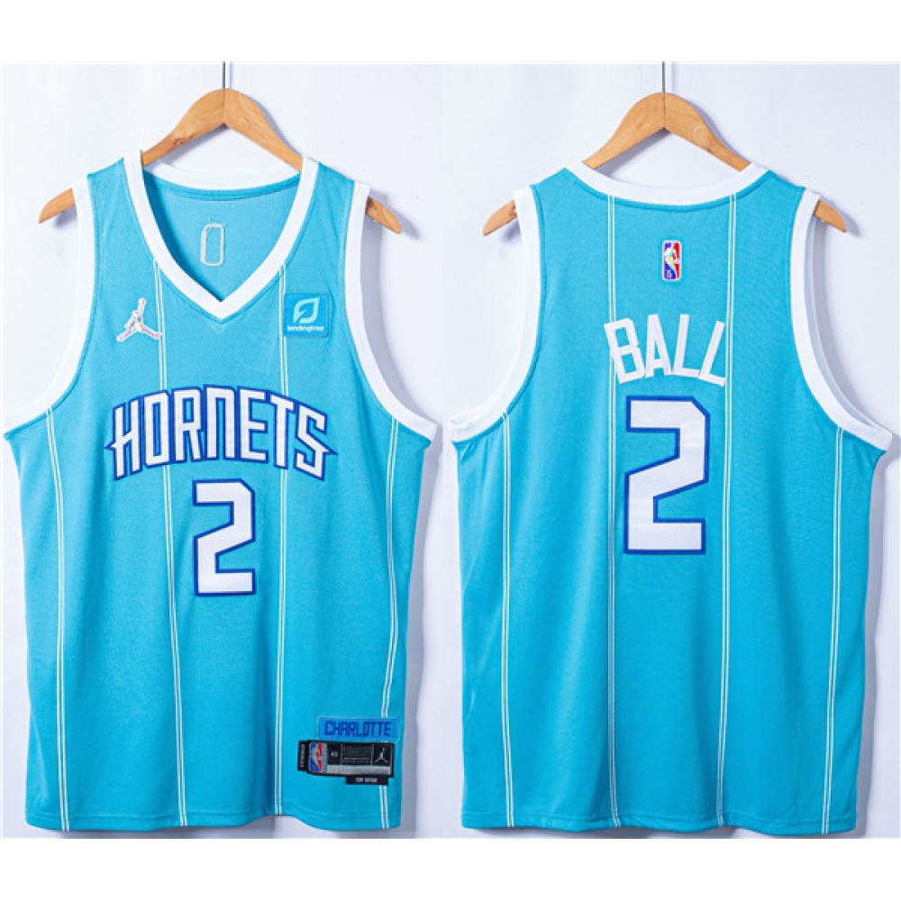 Men's Charlotte Hornets #2 LaMelo Ball Blue 75th Anniversary Stitched NBA Jersey Men's Charlotte Hornets #2 LaMelo Ball Blue 75th Anniversary Stitched NBA Jersey