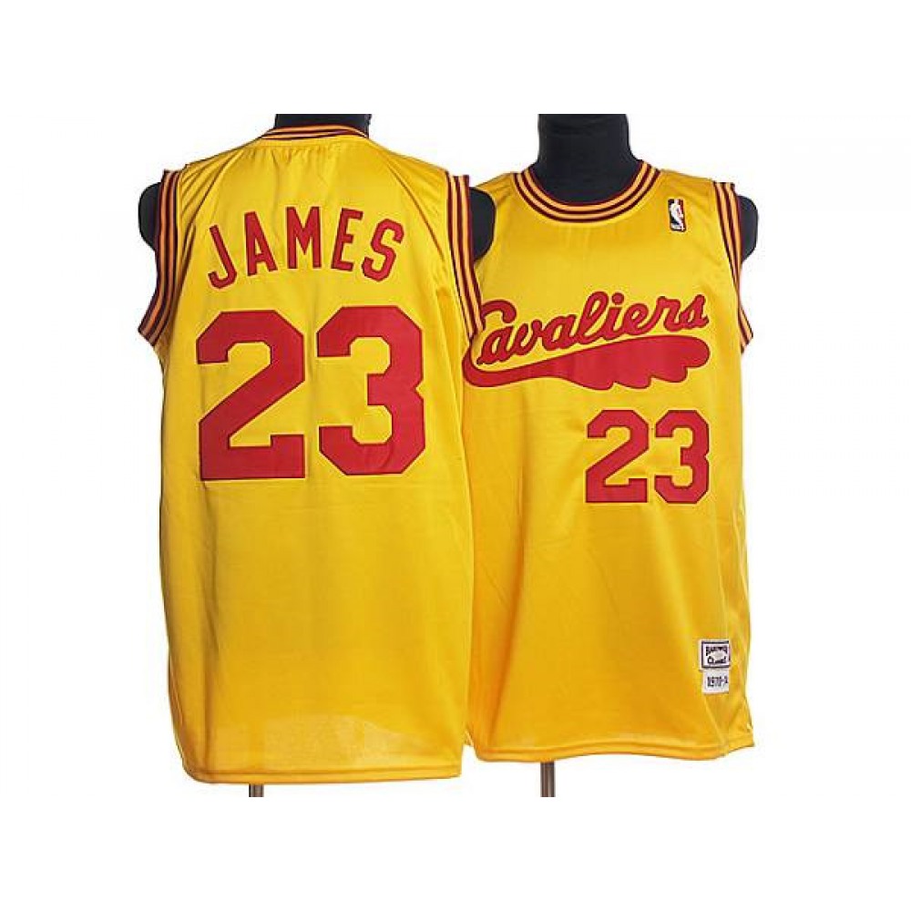 Mitchell and Ness Cavaliers #23 LeBron James Yellow Throwback Stitched NBA Jersey