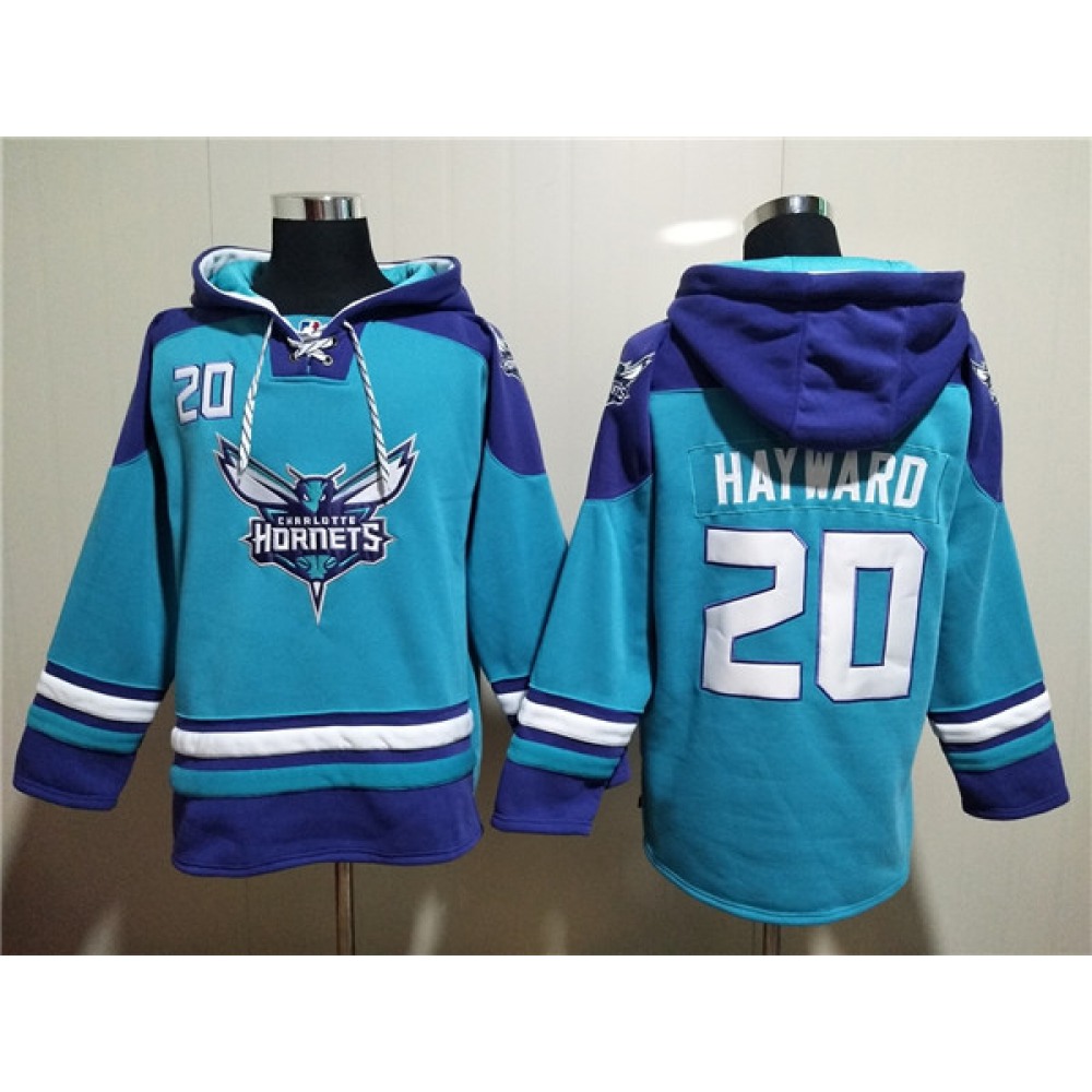 Men's Charlotte Hornets #20 Gordan Hayward Aqua Lace-Up Pullover Hoodie Men's Charlotte Hornets #20 Gordan Hayward Aqua Lace-Up Pullover Hoodie