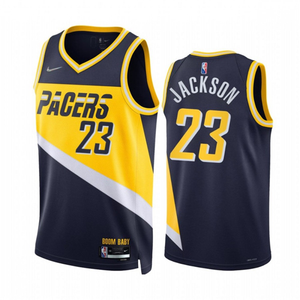 Men's Indiana Pacers #23 Isaiah Jackson 2021/22 Navy City Edition 75th Anniversary Stitched Basketball Jersey Men's Indiana Pacers #23 Isaiah Jackson 2021/22 Navy City Edition 75th Anniversary Stitched Basketball Jersey