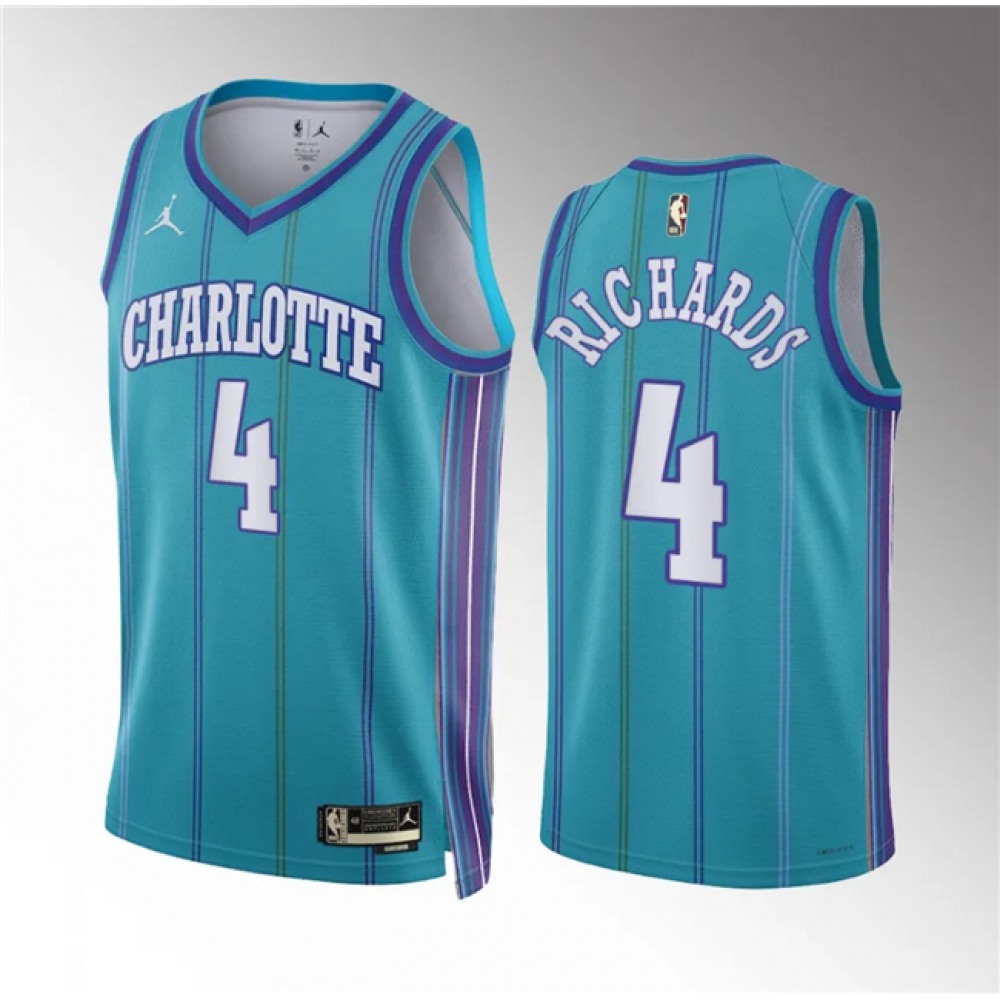 Men's Charlotte Hornets #4 Nick Richards Teal 2023/24 Classic Edition Stitched Basketball Jersey Men's Charlotte Hornets #4 Nick Richards Teal 2023/24 Classic Edition Stitched Basketball Jersey