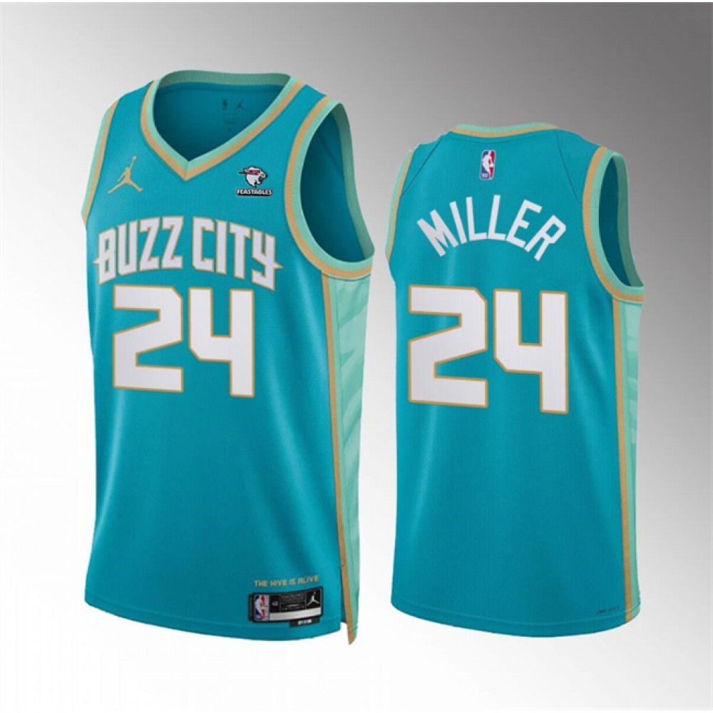 Men's Charlotte Hornets #24 Brandon Miller Teal 2023/24 City Edition Stitched Basketball Jersey Men's Charlotte Hornets #24 Brandon Miller Teal 2023/24 City Edition Stitched Basketball Jersey