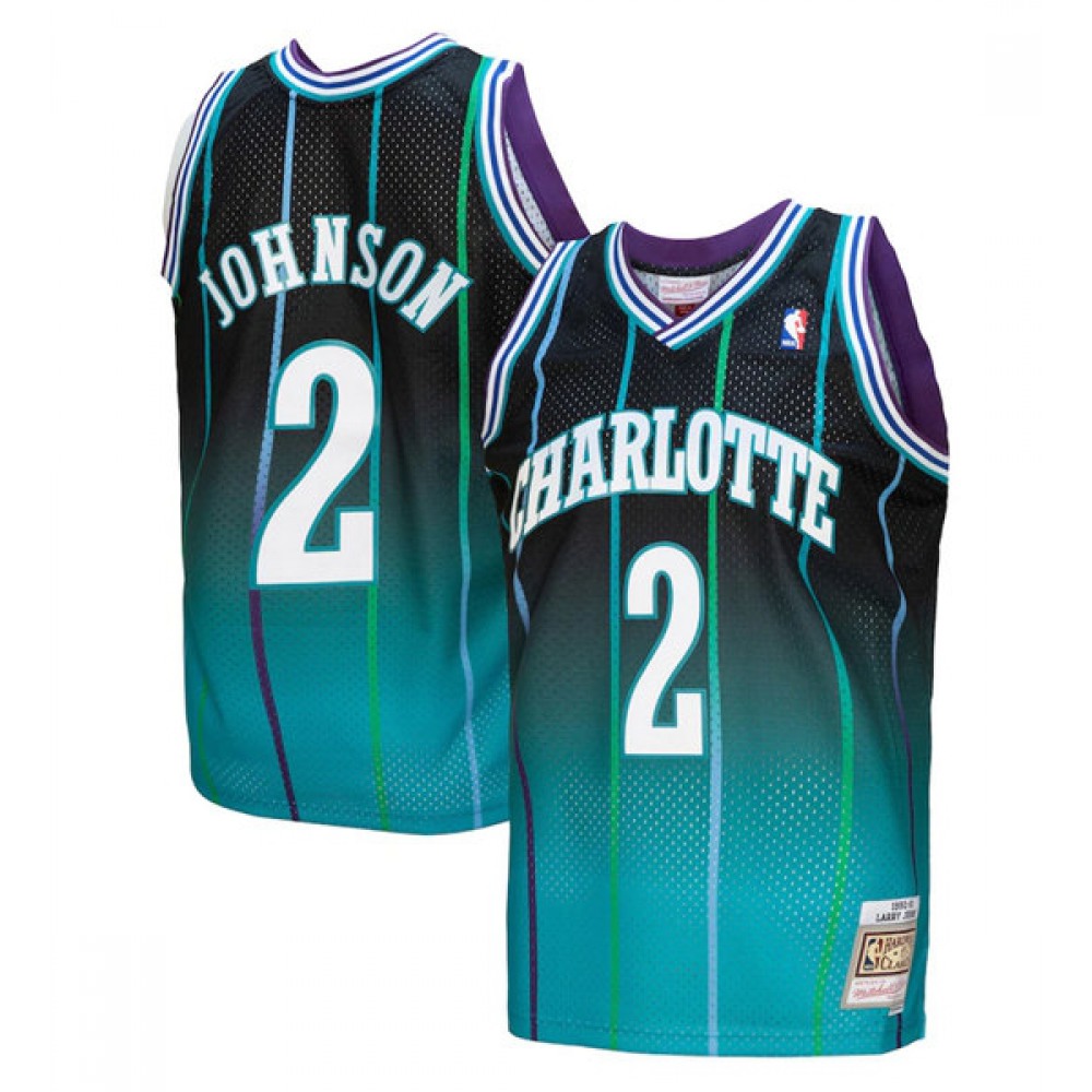 Men's Charlotte Hornets #2 Larry Johnson Teal/Black Throwback Stitched Jersey Men's Charlotte Hornets #2 Larry Johnson Teal/Black Throwback Stitched Jersey
