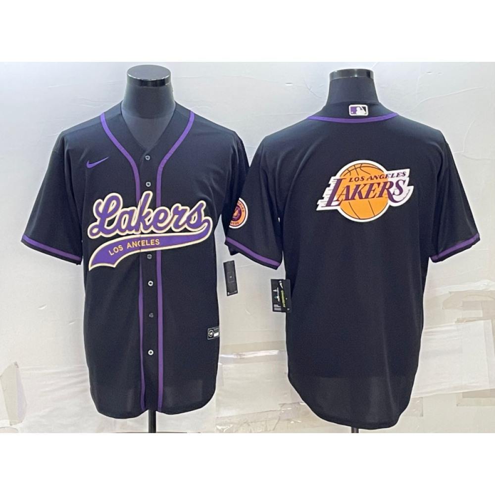 Men's Los Angeles Lakers Black Team Big Logo Cool Base Stitched Baseball Jersey Men's Los Angeles Lakers Black Team Big Logo Cool Base Stitched Baseball Jersey