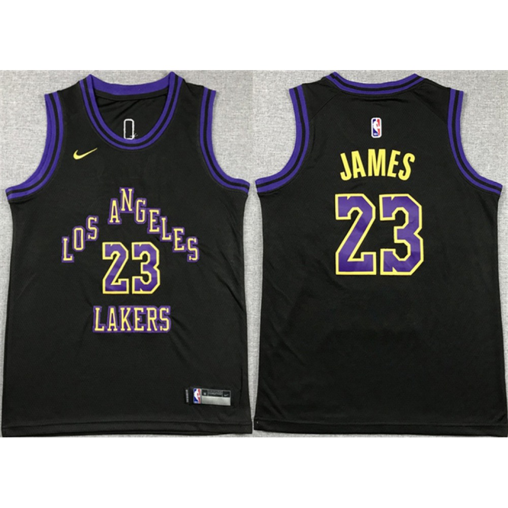 Youth Los Angeles Lakers #23 LeBron James Black City Edition Stitched Basketball Jersey
