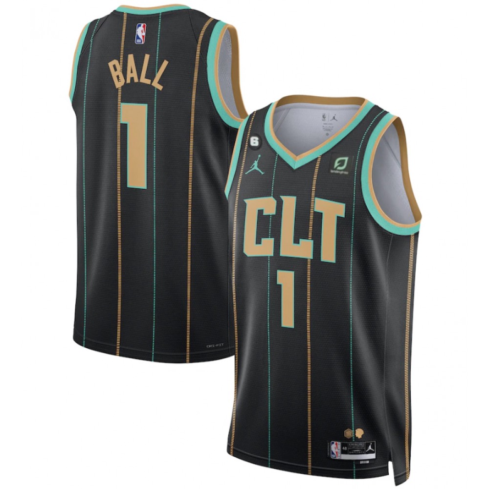 Men's Charlotte Hornets #1 LaMelo Ball Black 2022/23 City Edition No.6 Patch Stitched Basketball Jersey Men's Charlotte Hornets #1 LaMelo Ball Black 2022/23 City Edition No.6 Patch Stitched Basketball Jersey