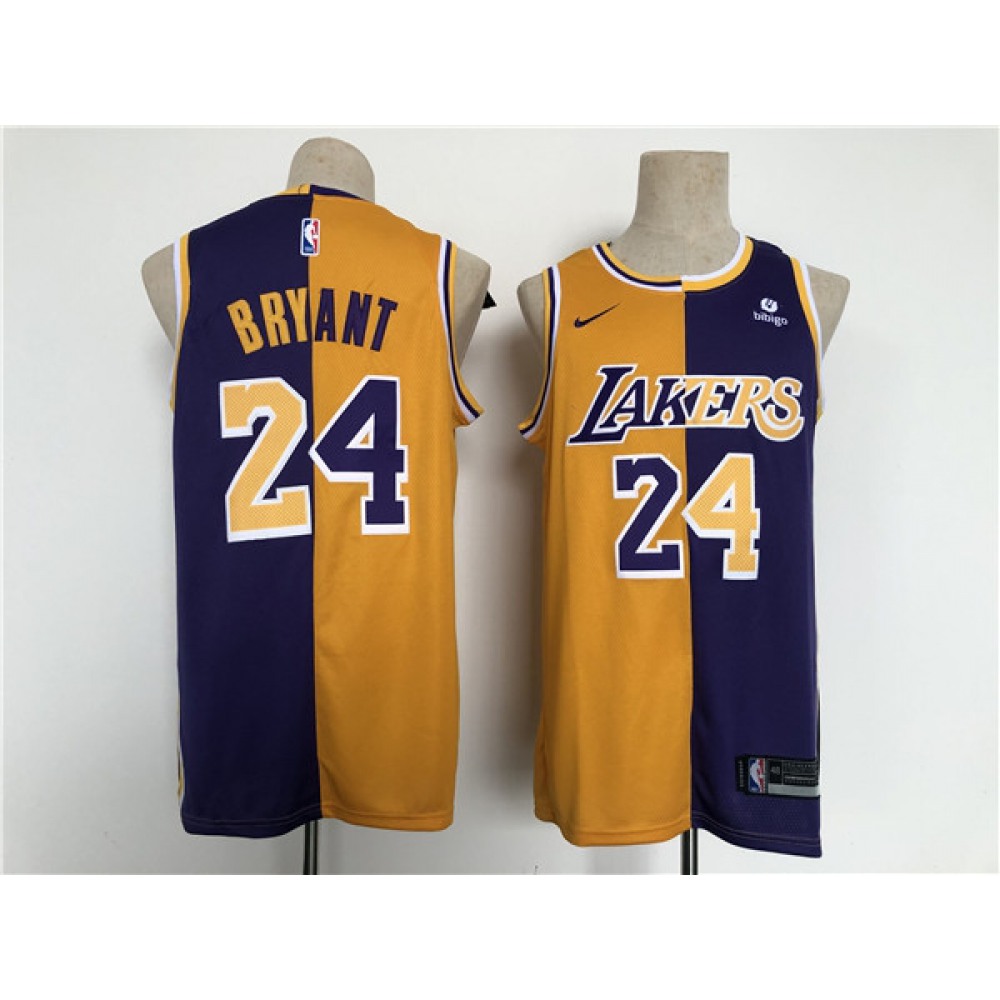 Men's Los Angeles Lakers #24 Kobe Bryant Purple/Gold Split Stitched Basketball Jersey